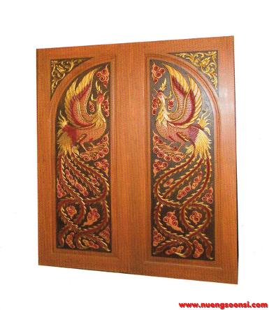 ประตูไม้สัก แกะลายหงส์( E-01 )