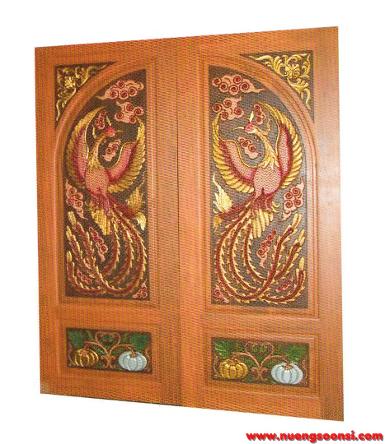 ประตูไม้สัก แกะลายหงส์( E-02 )