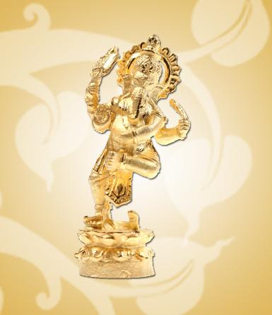 พระพิฆเนศปางรำ องค์เล็กสีทอง เลี่ยมกรอบทองเหลืองพร้อมแหนบสแตนด์เสล