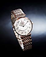 นาฬิกาข้อมือแสตนเลส เรือนบางเฉียบ พร้อมตราสัญญาลักษณ์ 84 พรรษา หน้าปัดมุกแท้ 7 สี