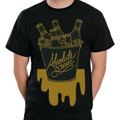 เสื้อยืด t-shirt สีเทาดำ ลายถังเบียร์ ผ้าcotton100% 
