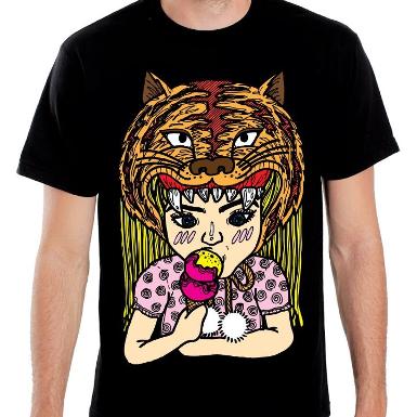 เสื้อยืด t-shirt สีดำ ลายหนูน้อยหมวกเสือ cotton100%