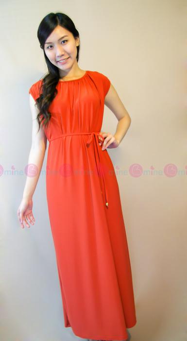 Maxi Dress ผ้าไหมสปัน ทิ้งตัว สีส้มสดใส