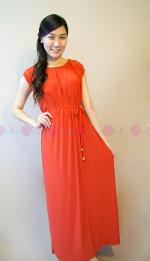 Maxi Dress ผ้าไหมสปัน ทิ้งตัว สีส้มสดใส