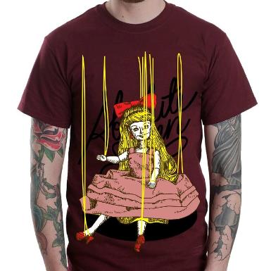 เสื้อยืด t-shirt สีน้ำตาล ลายตุ๊กตา ผ้าcotton100% 
