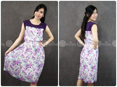 เดรสผ้าชีฟองลายดอกกุหลาบสีม่วง