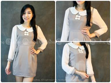 เดรสผ้าชีฟอเนื้อทรายสีน้ำตาลเทา