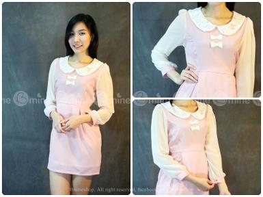 เดรสผ้าชีฟอเนื้อทรายสีชมพูอ่อน