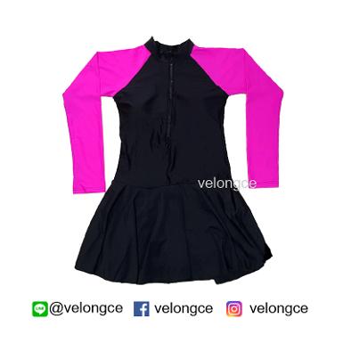 ชุดว่ายน้ำชิ้นเดียวมีซิปแขนยาวพื้นสีดำ พร้อมกระโปรงคลุม ด้านในเป็นกางเกงขาสั้น Size L-XL-XXL-3XL ชุดว่ายน้ำชิ้นเดียวมีซิปแขนยาวพื้นสีดำ พร้อมกระโปรงคลุม ด้านในเป็นกางเกงขาสั้น Size L-XL-XXL-3XL