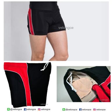 กางเกงว่ายน้ำขาสั้น มีแถบสีด้านข้างและแถบโค้งด้านหลัง กางเกงว่ายน้ำขาสั้น มีแถบสีด้านข้างและแถบโค้งด้านหลัง